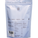 Back view of a blue package of cacaoii with text and a barcode on a white background